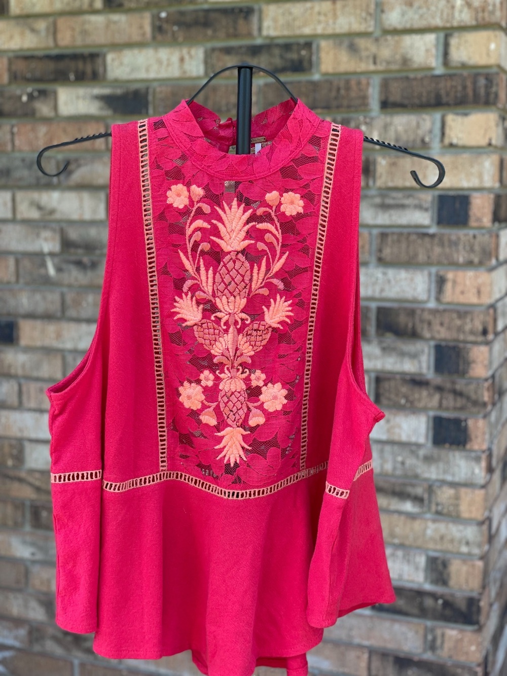 NWT Free People Tulip Embroidered Lace Peplum Tank Top Pink Women's L